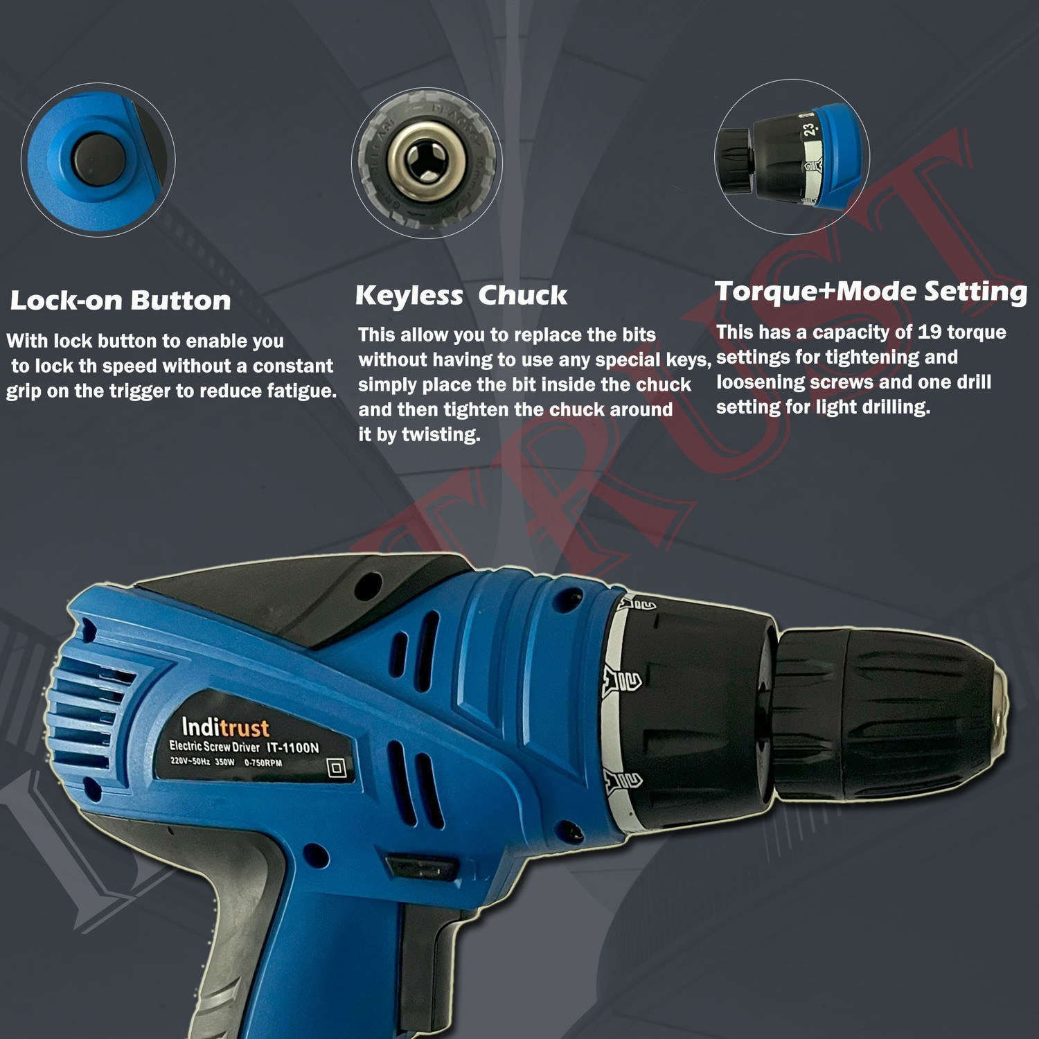Image of Inditrust 6 months warranty 10mm 350W Electric Screwdriver Machine with 10 ph2 1 flexible screwdriver bit Pistol Grip Drill