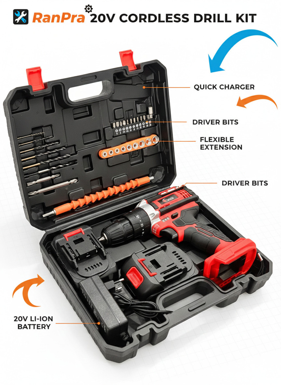 Image of RanPra 21VOLT CORDLESS DRILL AND 100 /110MM ANGLE GRINDER MACHINE Angle Grinder