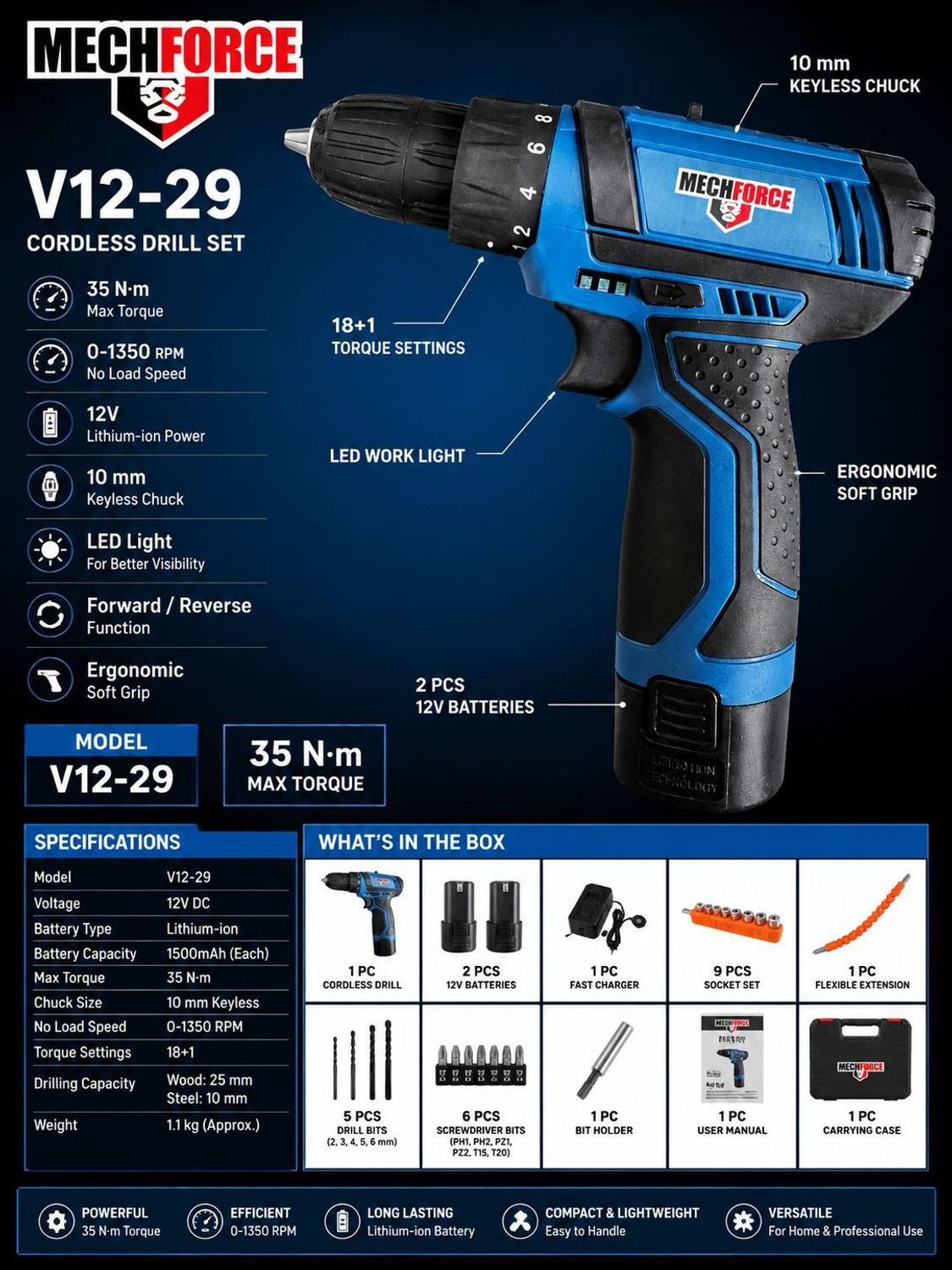 Image of Mechforce MFR- V12-29 MFR-V12-29 Cordless Drill