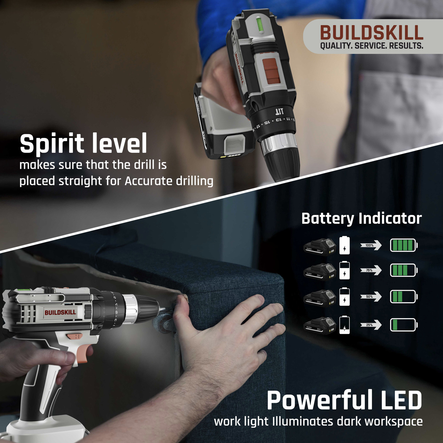 Image of BUILDSKILL 21V Impact Cordless Drill Machine | 1 x 1.5 Ah Battery | 10mm Keyless Chuck BCD21115CB1 Cordless Drill