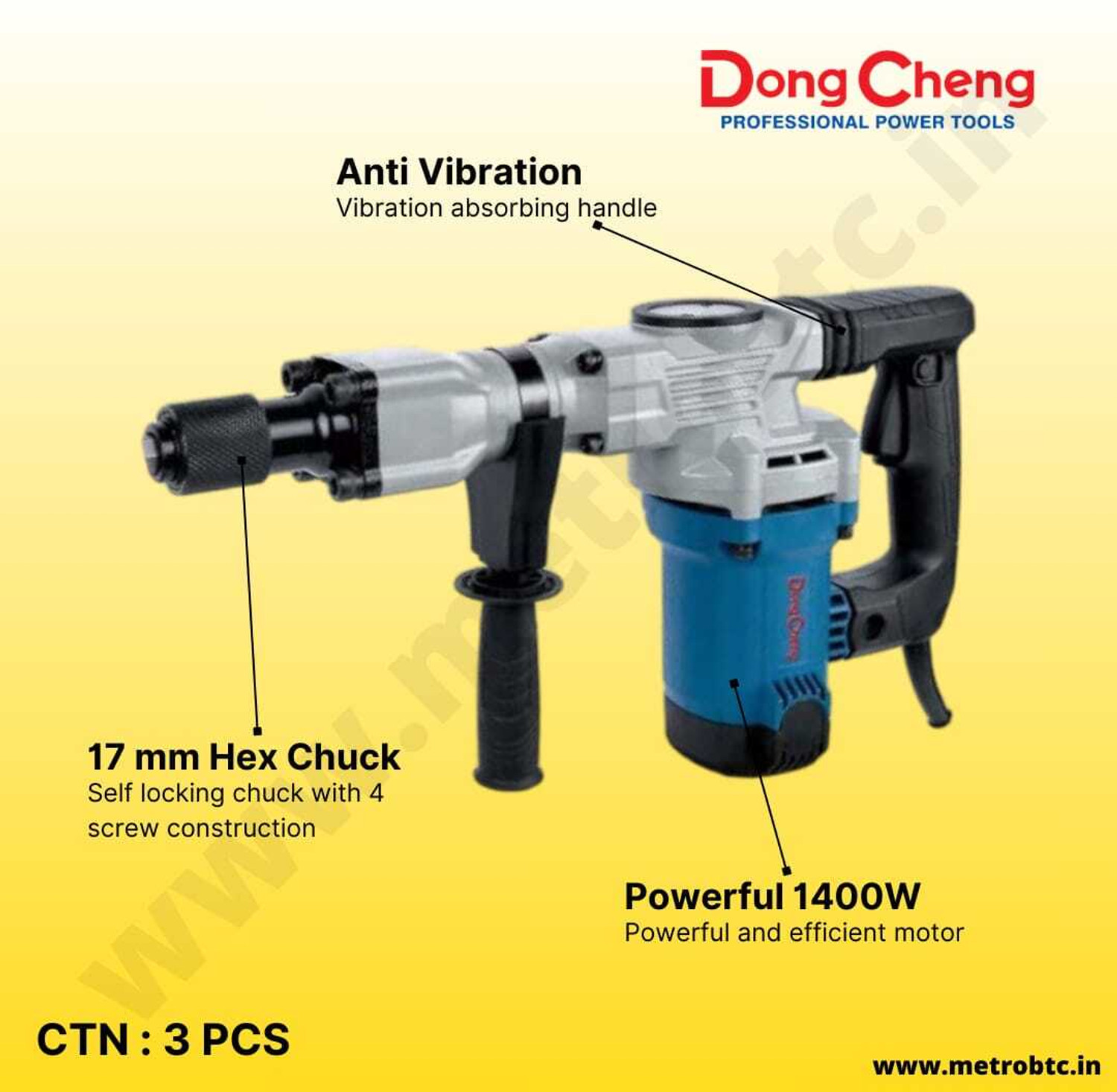 Image of Dongcheng DZG06-6S Demolition Hammer, 1400WATT,16.8J IMPACT ENERGY,HEAVY DUTY MACHINE Angle Drill