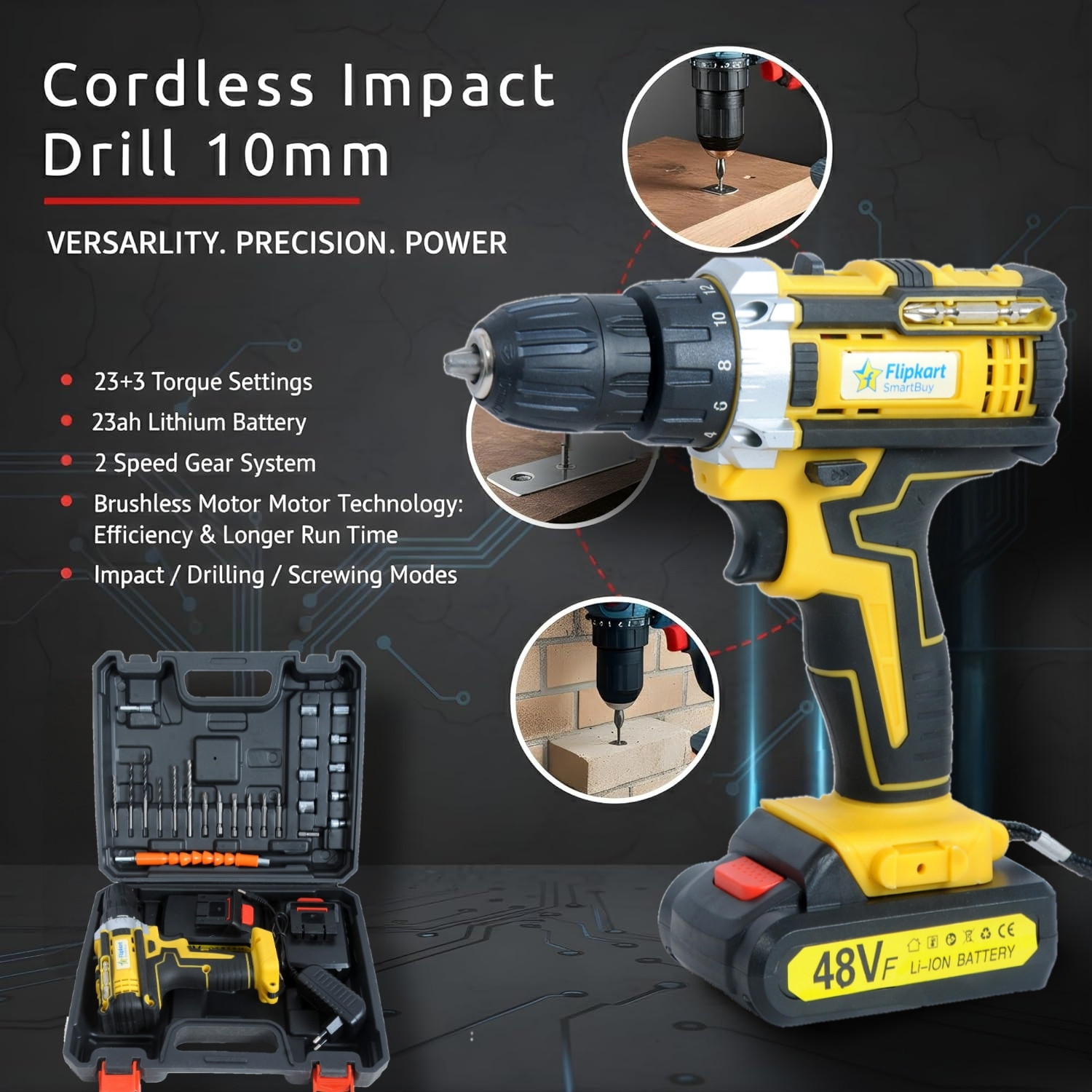 Image of Flipkart SmartBuy Cordless Screwdriver set | Cordless drill | Wrench| speed control tool Impact Screwdriver Set