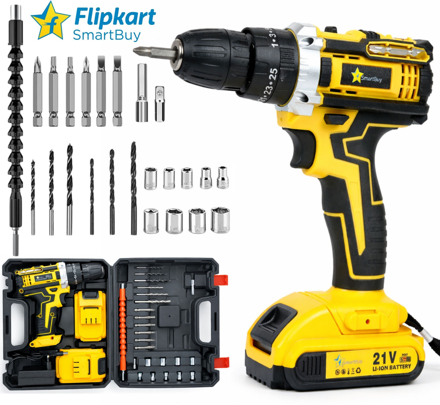 Image of Flipkart SmartBuy Cordless Screwdriver set | Cordless drill | Impact Wrench | speed control tool Used for carpenter work fabrication, furniture fixes and daily repair tasks kit Cordless Drill