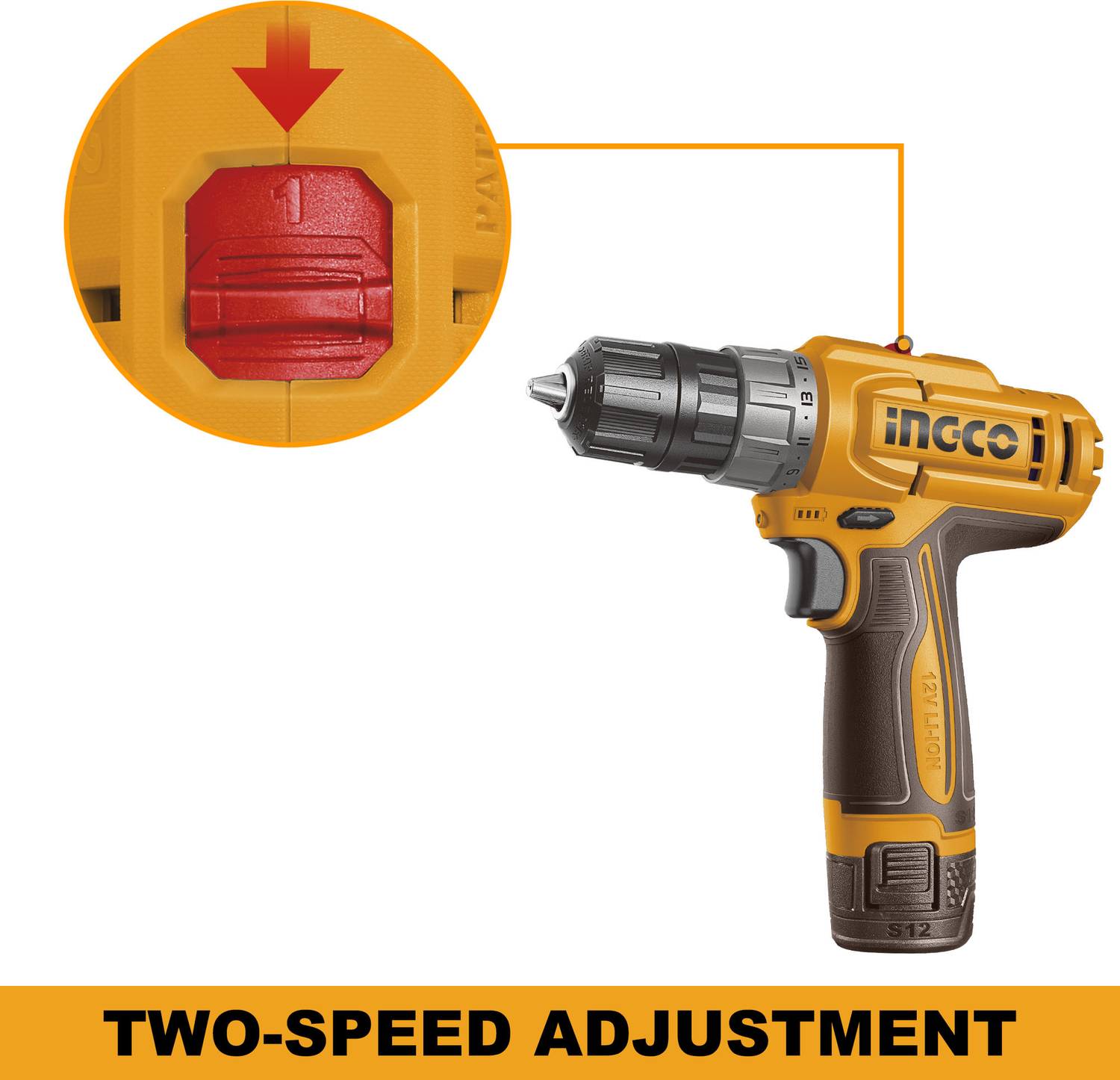 INGCO 12V Cordless Drill, 15+1, 20Nm, 1.5Ah Battery - Image 3