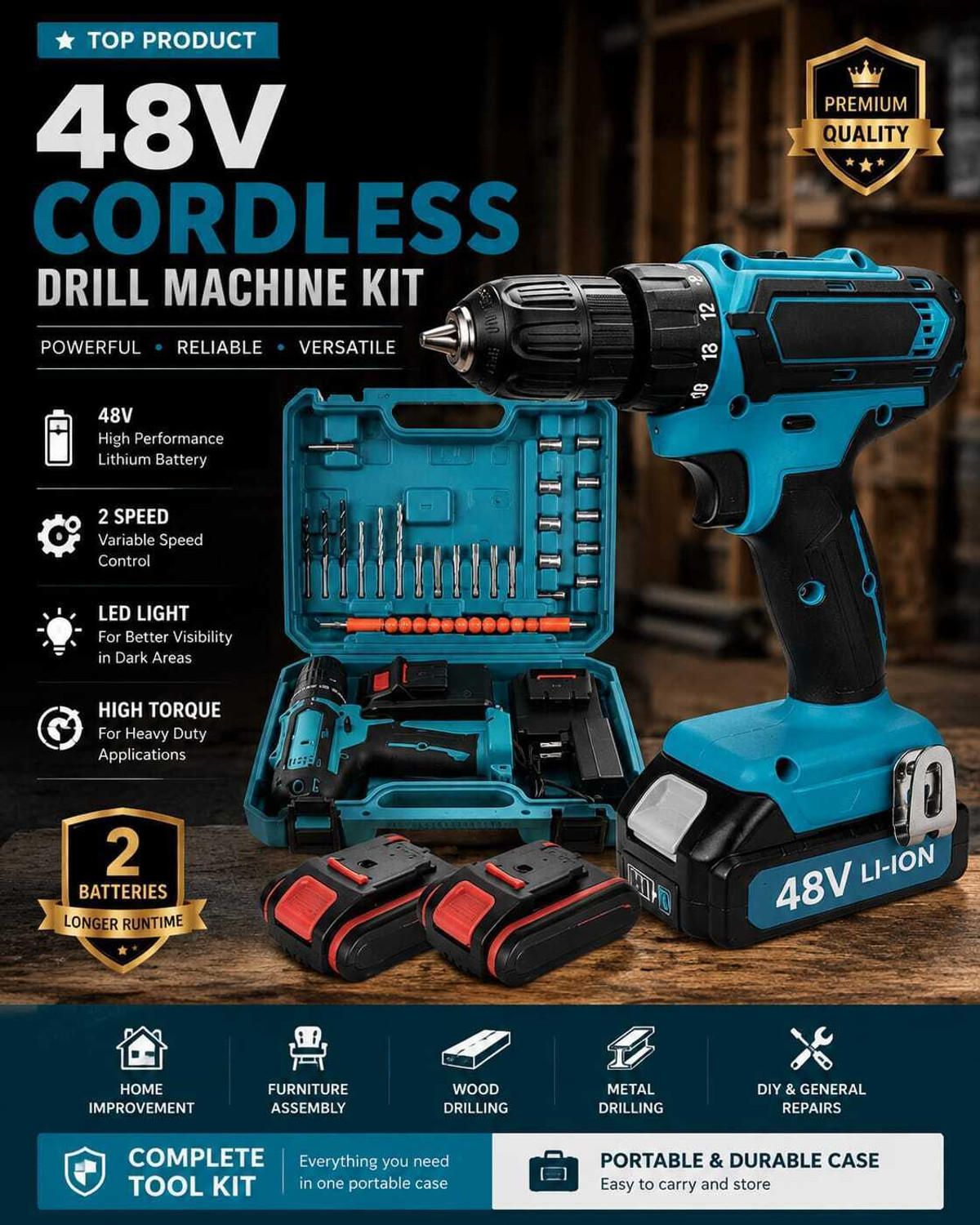 Image of PowerDrill 48V CORDLESS DRILL MACHINE WITH DRILL SET SET CORDLESS Cordless Drill