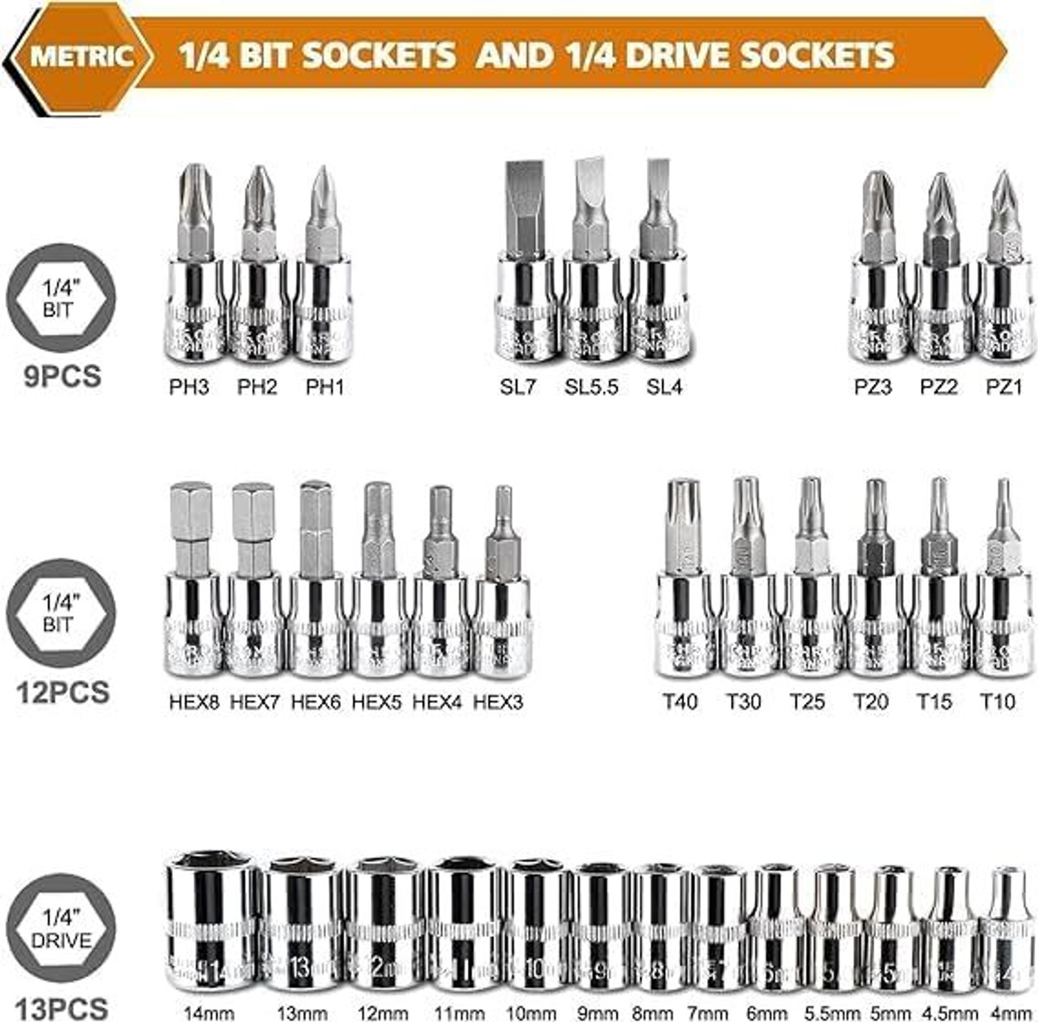 Image of DEAGAN 46PCS Sockets Extension Bars,Mechanic Tool Kits for Household Repair Socket Set Socket Set