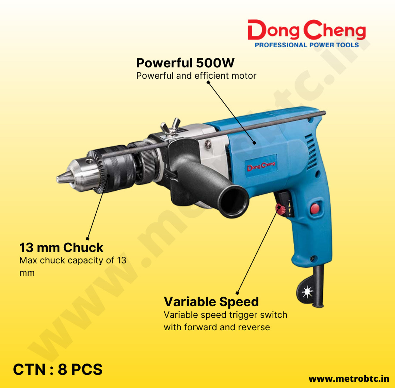 Image of Dongcheng Z1J-FF03-13 DZJ03-13 IMPACT DRILL 500WATT POWERFUL DRILL,13MM CHUCK SIZE, Angle Drill (13 mm Chuck Size)