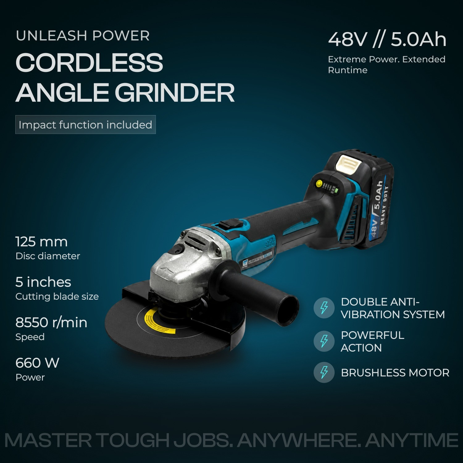 Image of XLNT 4 Power Tool Combo Kit Cordless Drill,Angle Grinder,Impact Wrench,Rotary Hammer Power & Hand Tool Kit