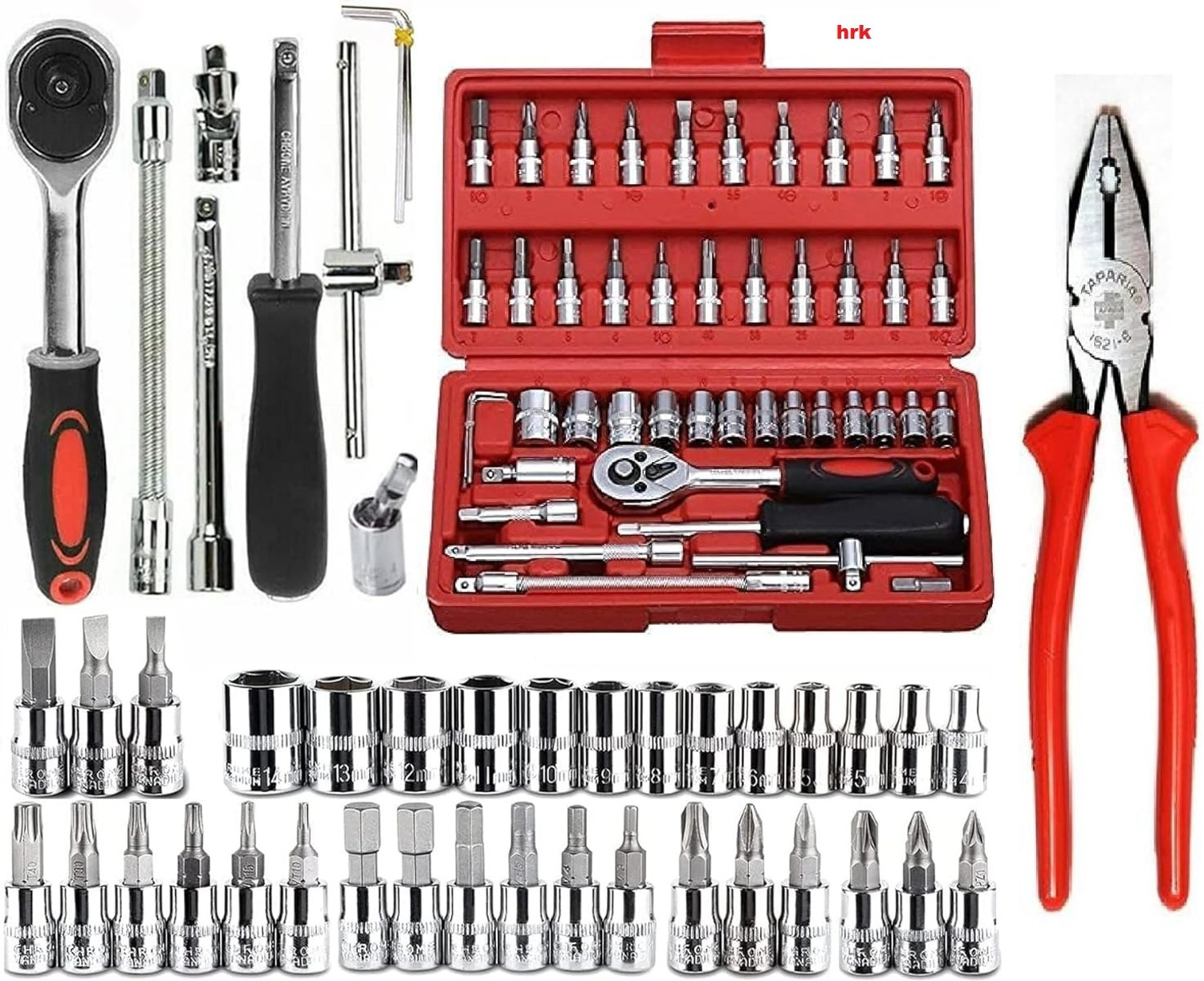 Image of HRNGLOBE High Quality 46pcs 1 /4-Inch Socket Set Tool Ratchet Torque Wrench Combo Hand Tool Kit