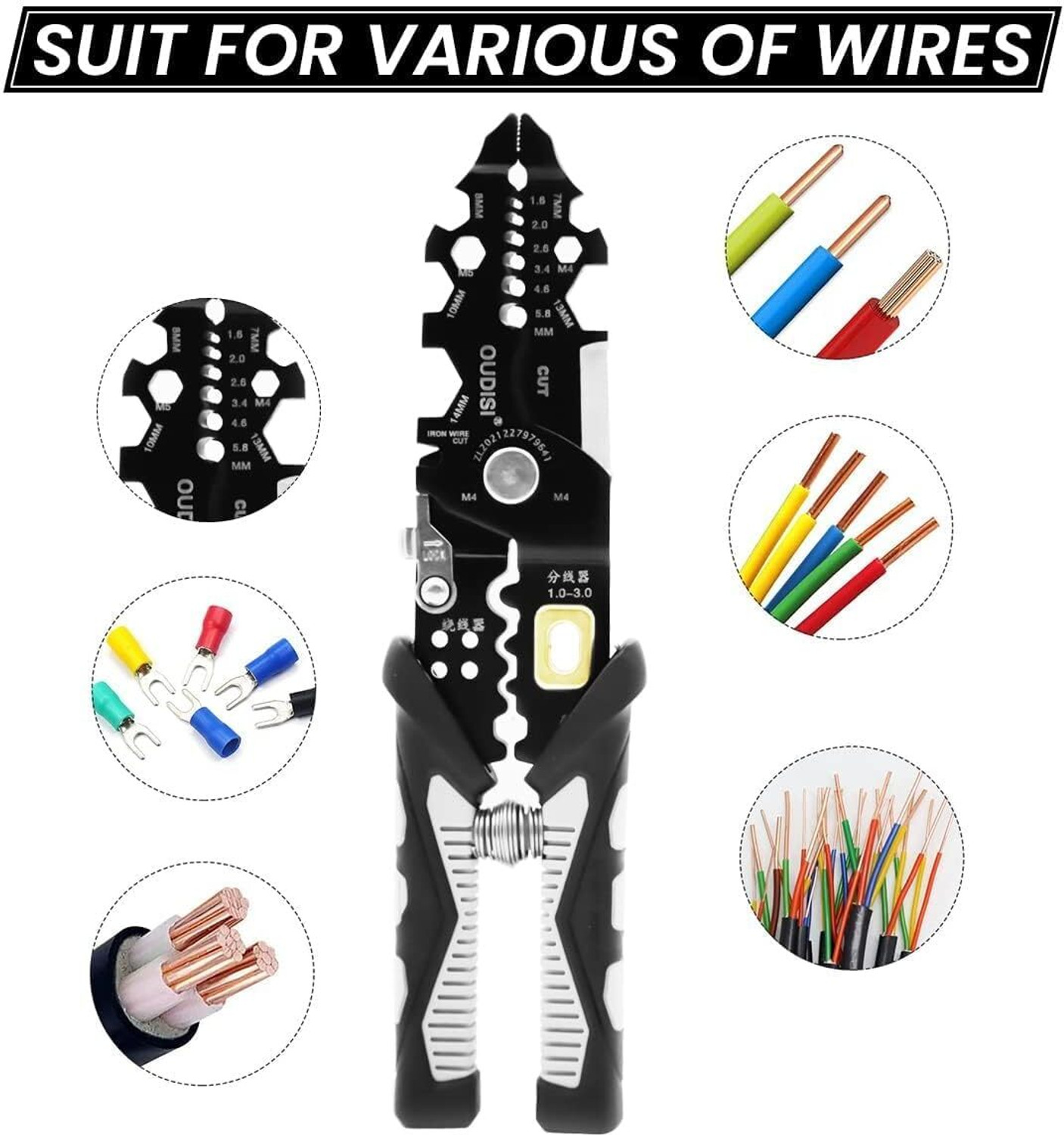 Image of REVATAKG Wire Stripper and Cutter Pliers Tools For Electricians 25-in-1 Multifunctional Wire and Cable Stripping, Cutting, Winding, Crimping Precision Wire Cutter