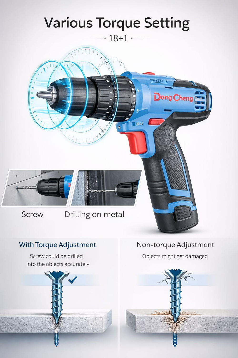 Image of Dongcheng CORDLESS IMPACT DRILL MACHINE 12V MAX LI-ION BAYYERY & CHARGER Power & Hand Tool Kit