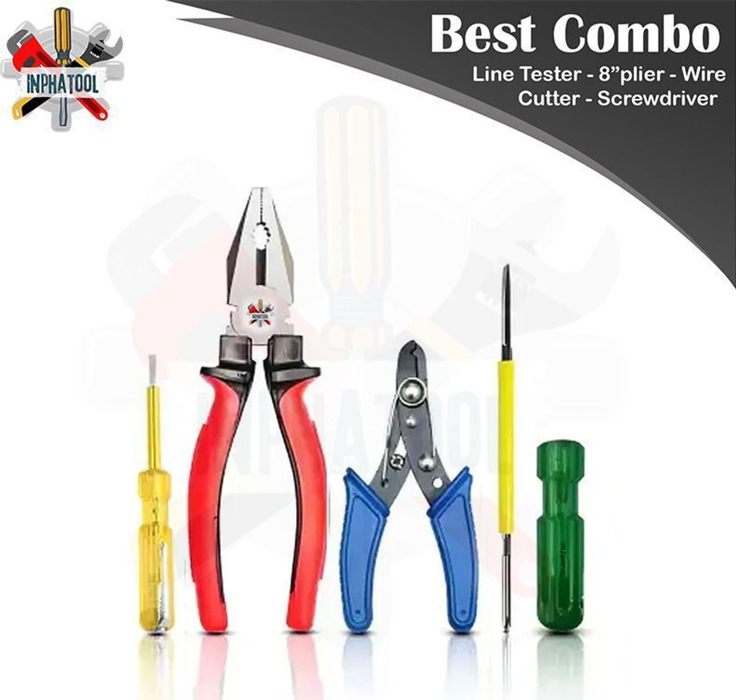Image of INPHATOOL 8 inchinch Plier With Wire Cutter, Line Tester and 2in1 Screwdriver. Hand Tool Kit