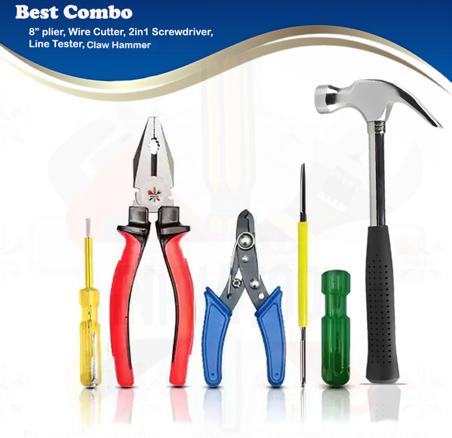 Image of ARQEST Plier with Wire Cutter, Tester, 2in1 Screwdriver, Claw Hammer Power & Hand Tool Kit