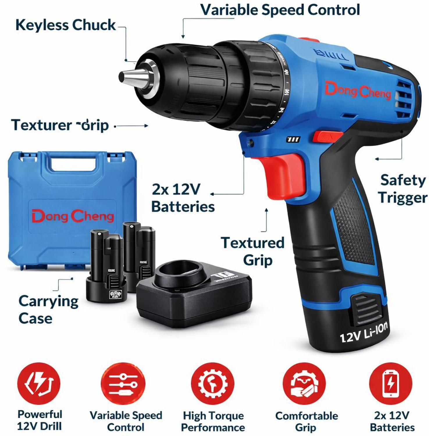 Image of Dongcheng CORDLESS IMPACT DRILL MACHINE 12V MAX LI-ION BAYYERY & CHARGER Power & Hand Tool Kit