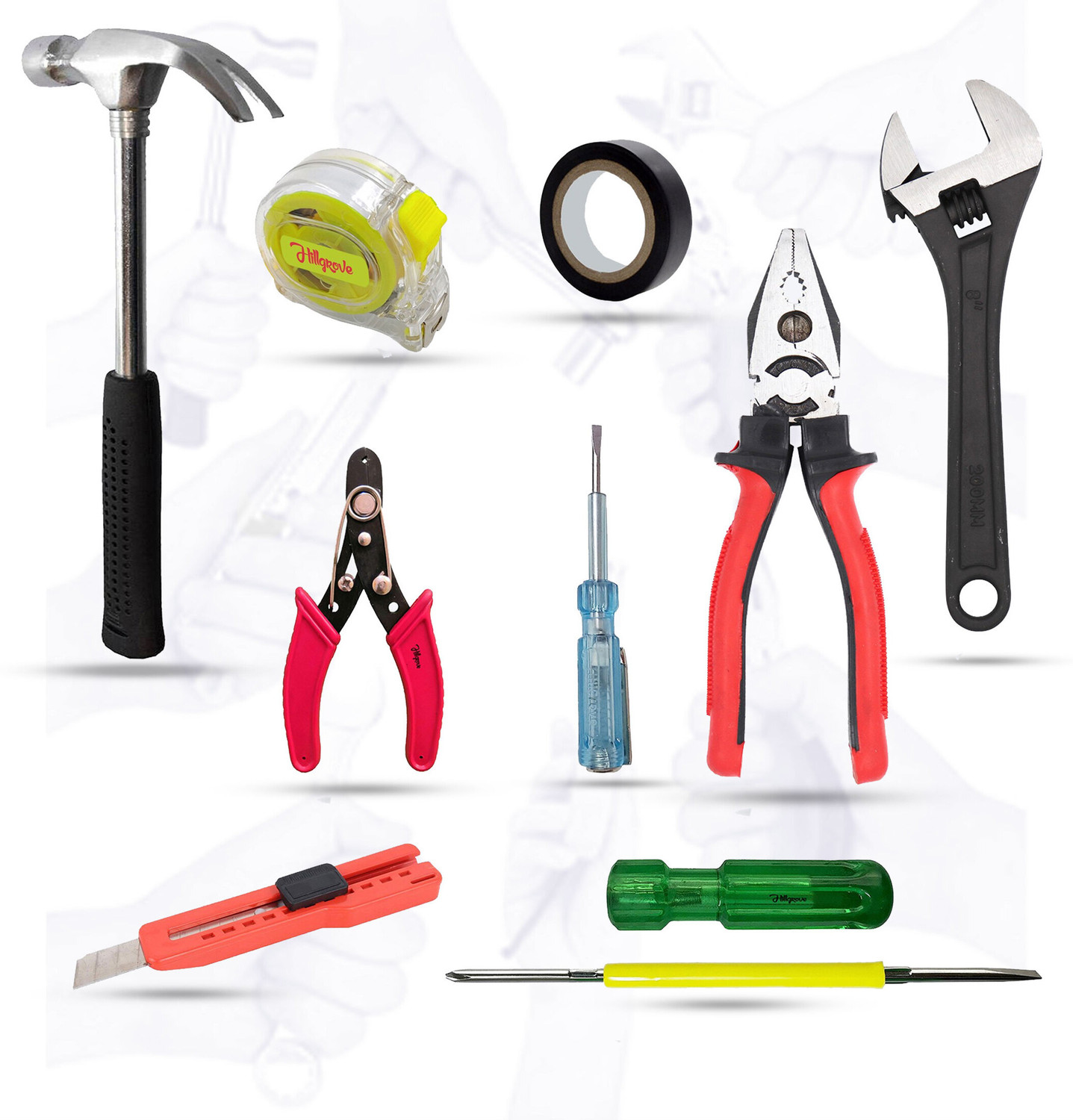 Image of Hillgrove Combo Pack Household DIY Hand Tool Kit (9 Tools) Hand Tool Kit