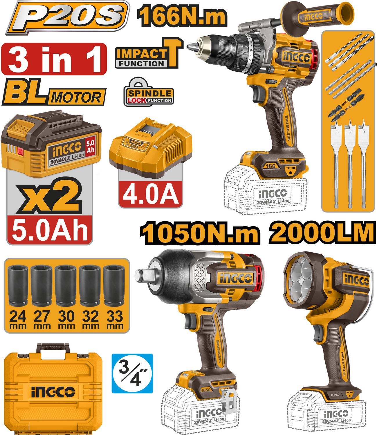 INGCO cosli250882 Power & Hand Tool Kit