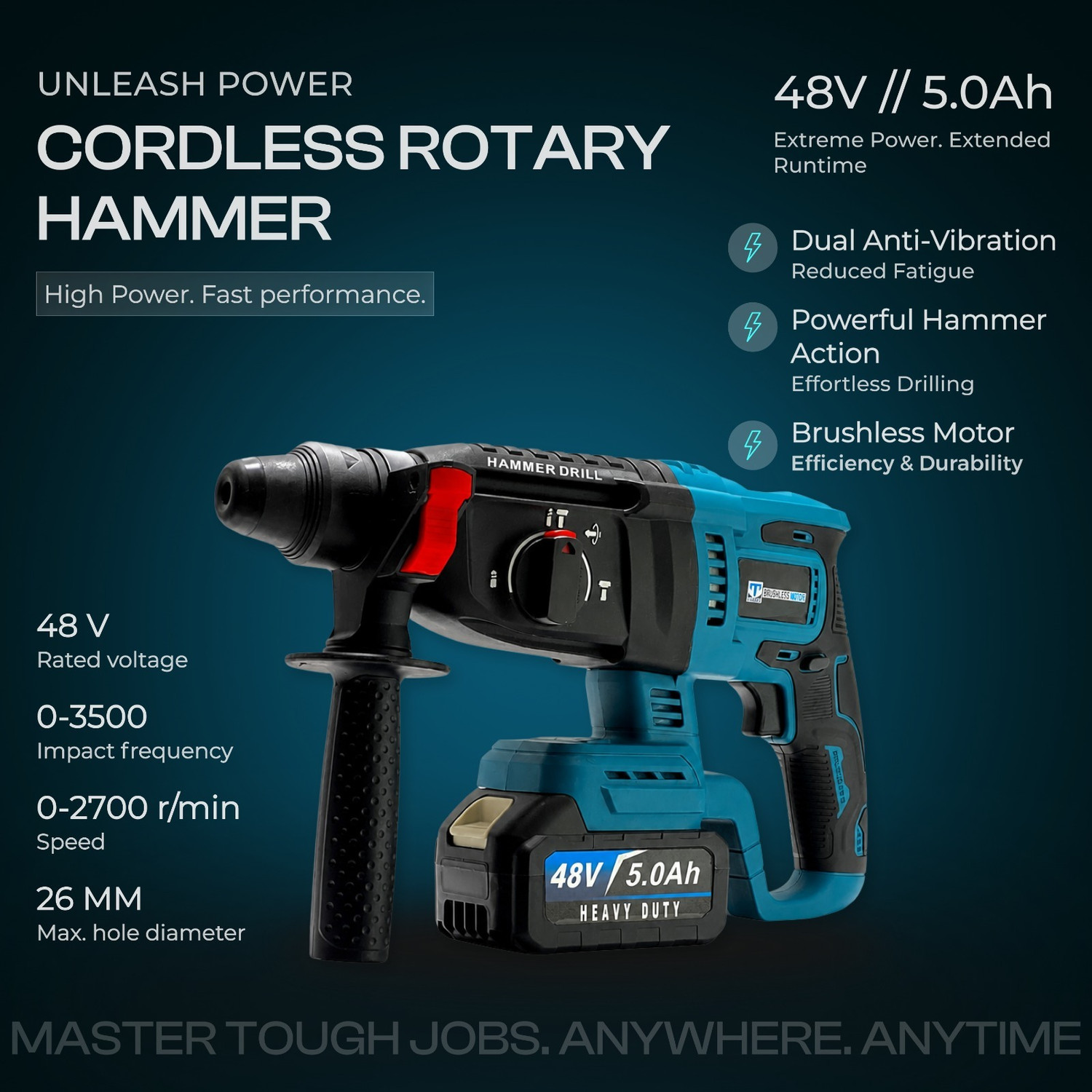 Image of XLNT 4 Power Tool Combo Kit Cordless Drill,Angle Grinder,Impact Wrench,Rotary Hammer Power & Hand Tool Kit