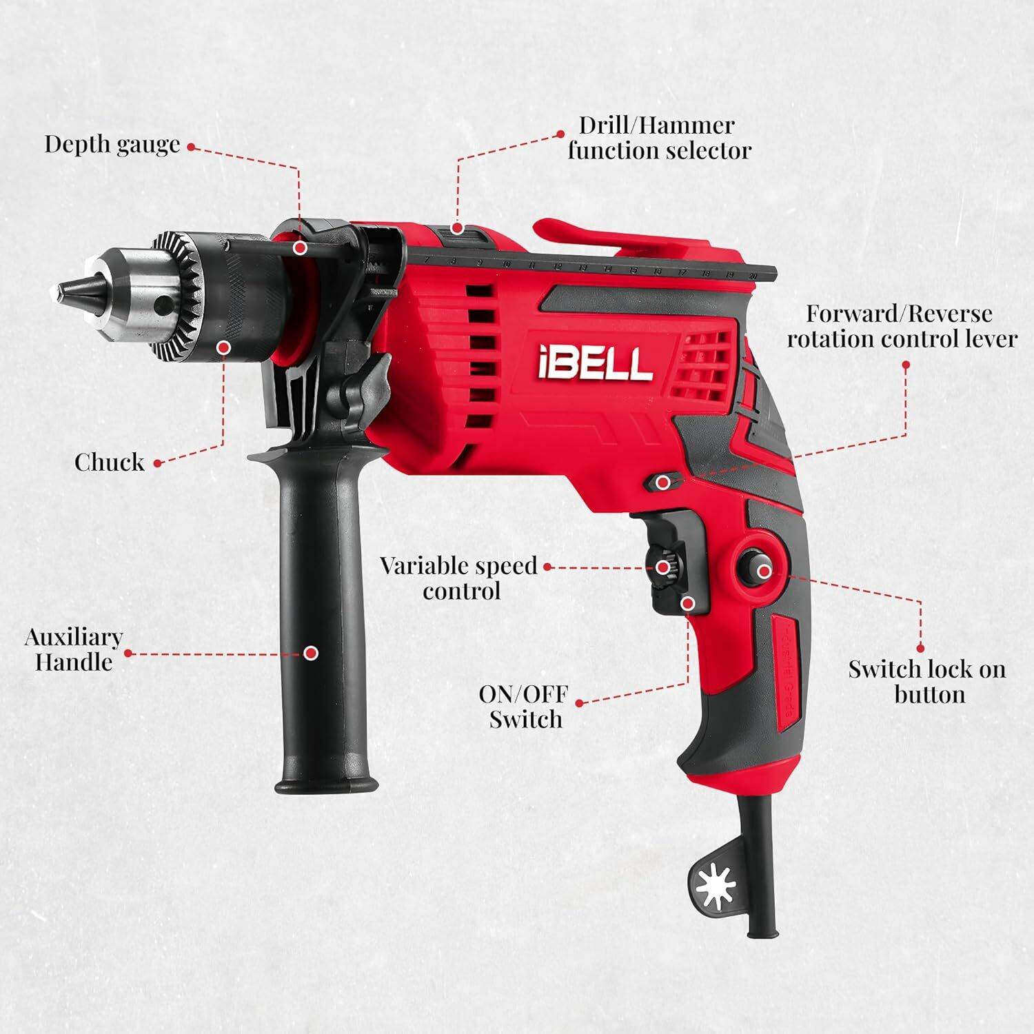 iBELL Professional Impact Drill Tool Kit TD13-85, 650W, 2800RPM, 13mm - Image 2