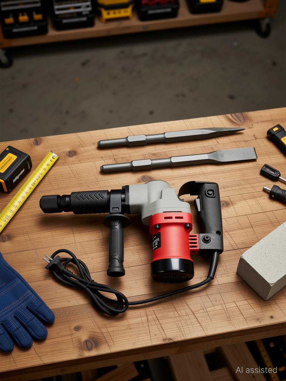 Image of Hillgrove HGCM536M5 17mm Demolition Chisel+Hammer Concrete Breaker Drill Machine with Power & Hand Tool Kit