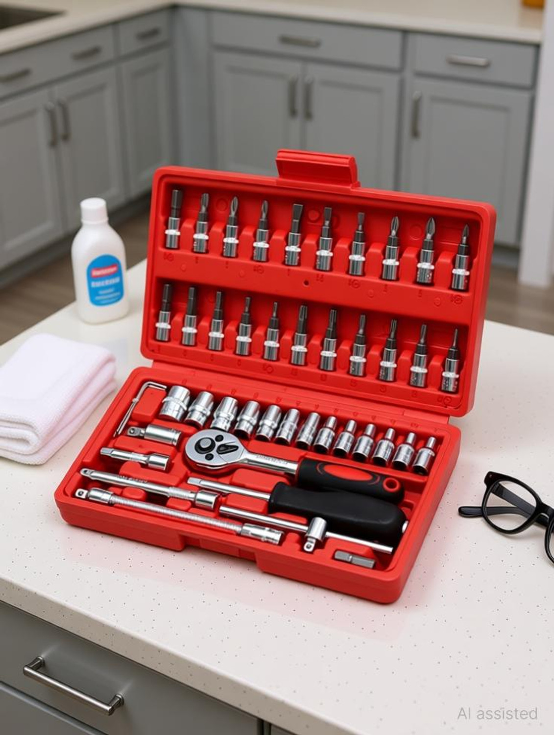Image of WEMOL 46 in 1 Pcs Tool Kit for Home Use Tools Kit Spanner Set Socket Set Combination Screwdriver Set