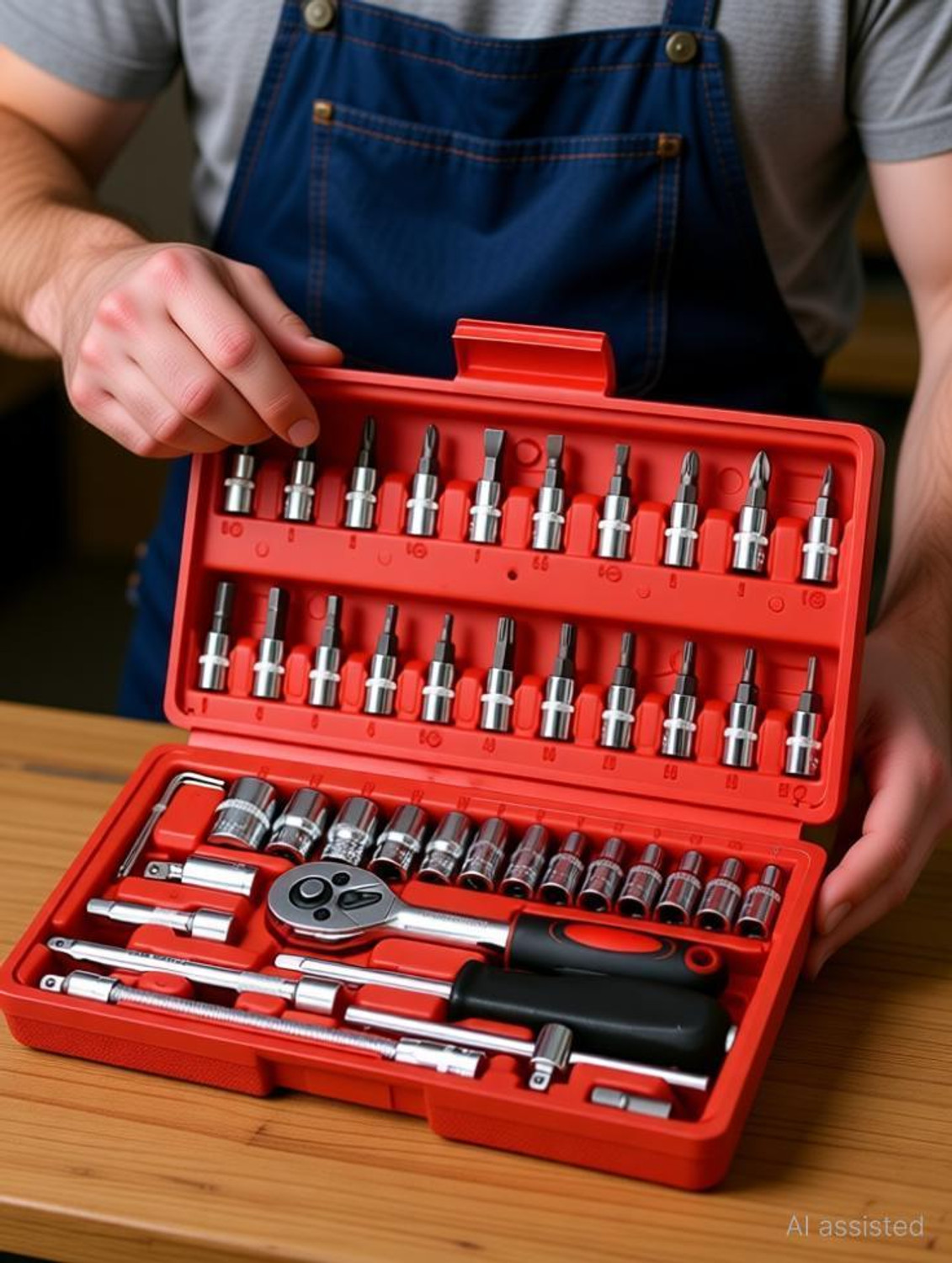 Image of WEMOL 46 in 1 Pcs Tool Kit for Home Use Tools Kit Spanner Set Socket Set Combination Screwdriver Set
