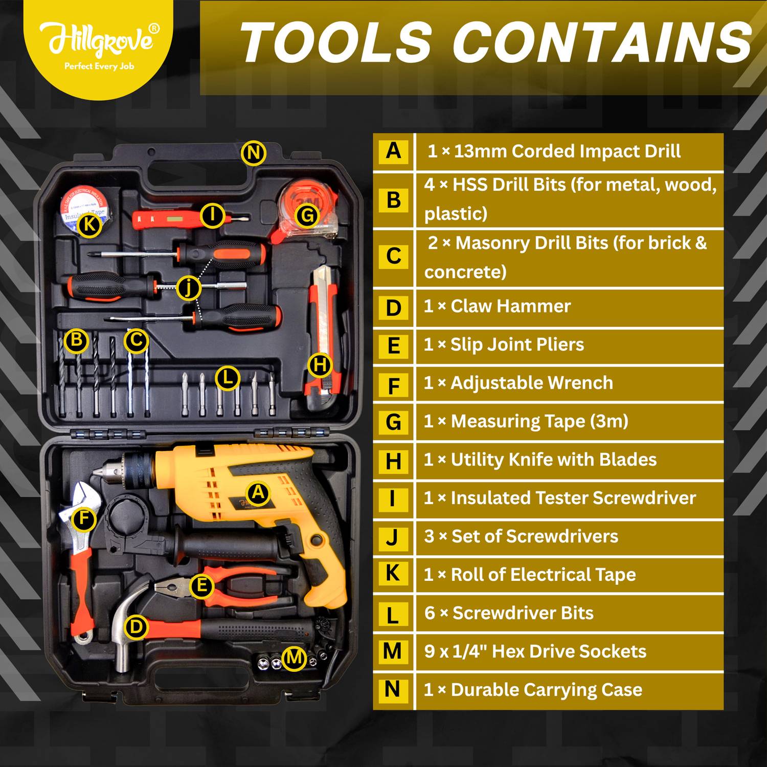 Hillgrove HGCM1382M2 13mm Power Drill Kit - Image 2