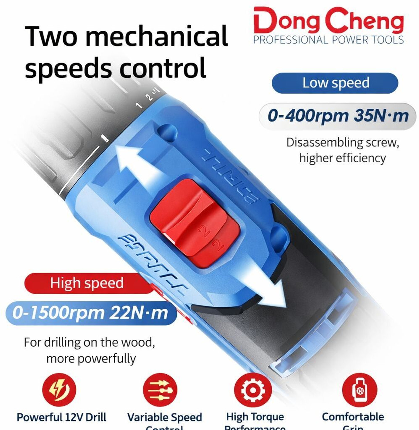 Image of Dongcheng CORDLESS IMPACT DRILL 35NM MAX TORQUE,12V MAX LI-ION BATTERY & CHARGER DCJZ-1202I Collated Screw Gun