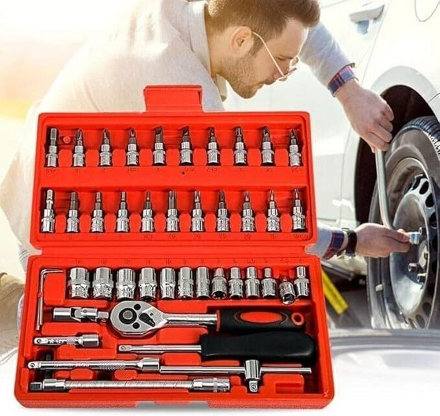 Image of Nyara 46Pcs Mechanic Tool Kits For Household Auto Repair , Chrome Vanadium Steel Hand Tool Kit