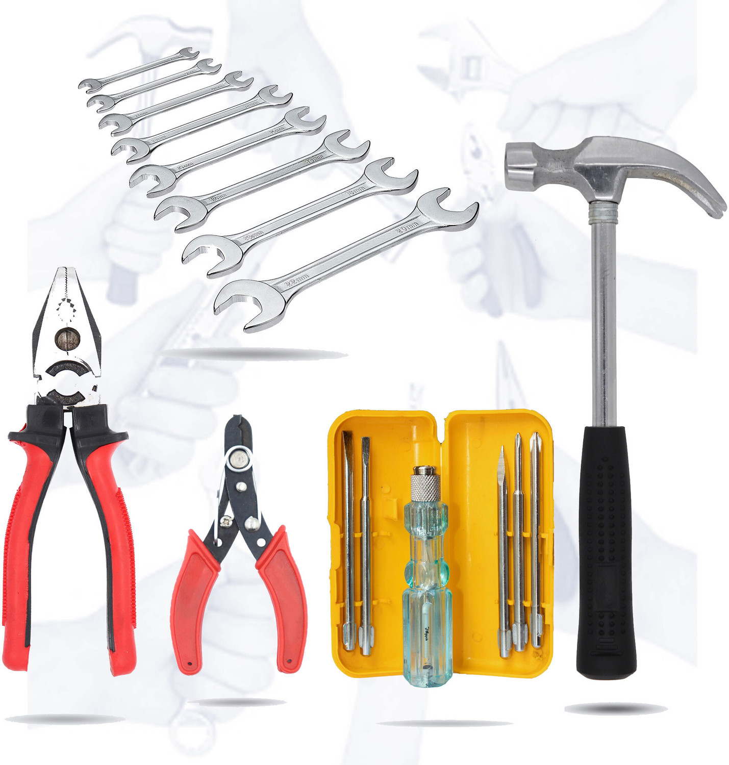 Image of Hillgrove HGCM197M2 High Durable Claw Hammer with 5in1 Screwdriver| Wire Cutter|Wrench Set Hand Tool Kit