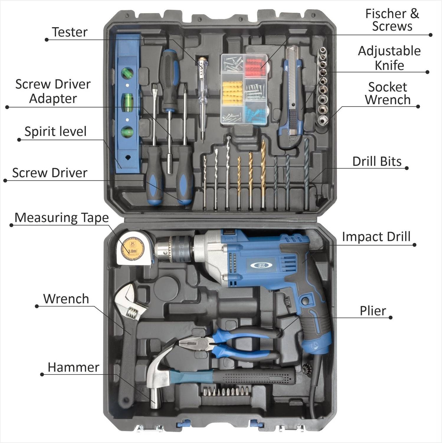 Professional with 750Watts, 13mm Impact Drill, Power & Hand Tool Kit - Image 2
