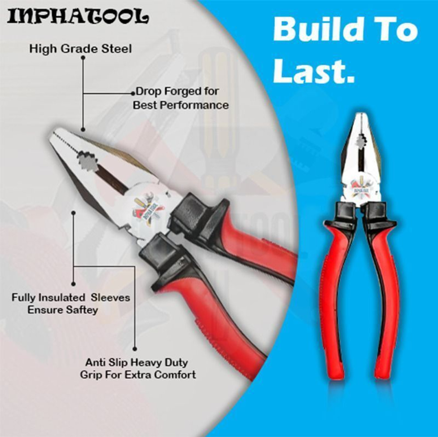 Image of INPHATOOL 8 inchinch Plier With Wire Cutter, Line Tester and 2in1 Screwdriver. Hand Tool Kit