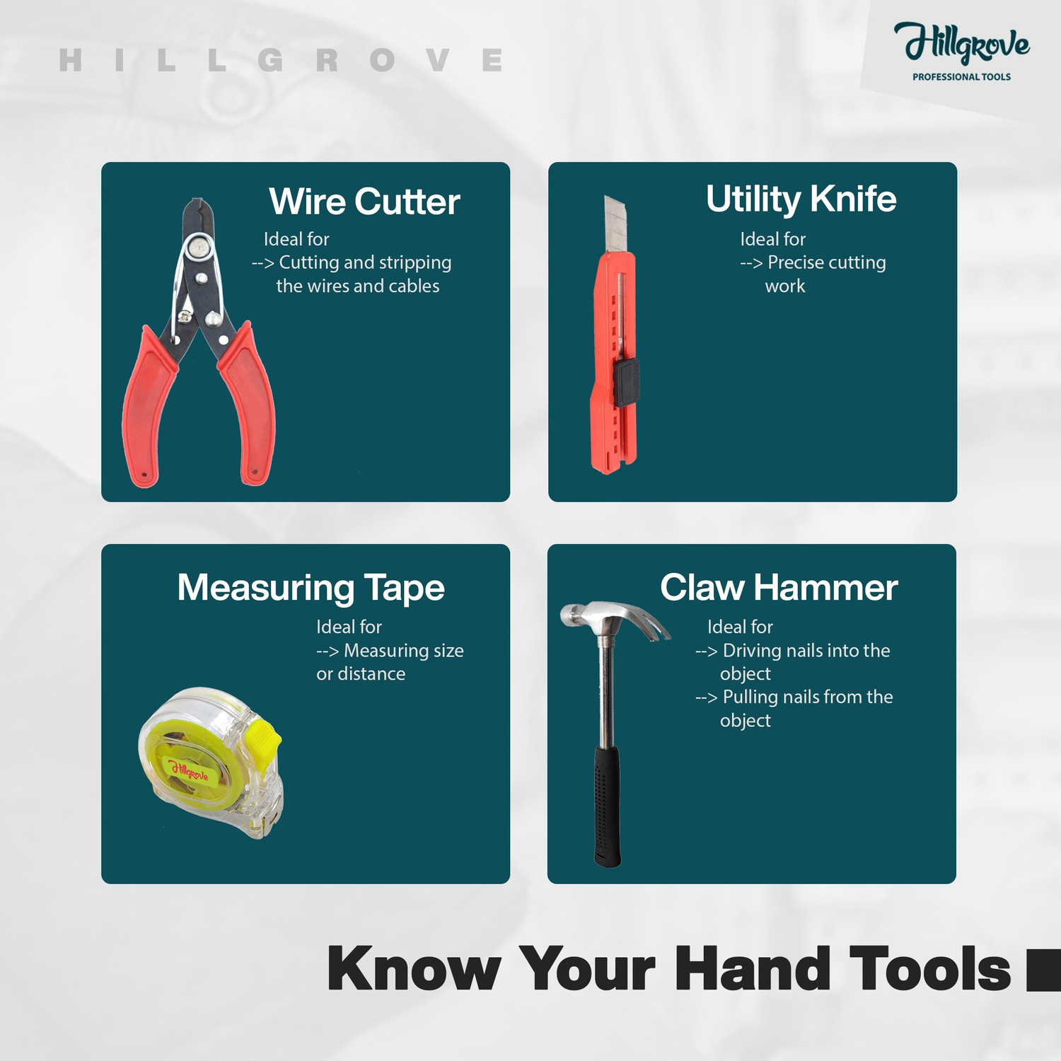 Image of Hillgrove Combo Pack Household DIY Hand Tool Kit (9 Tools) Hand Tool Kit