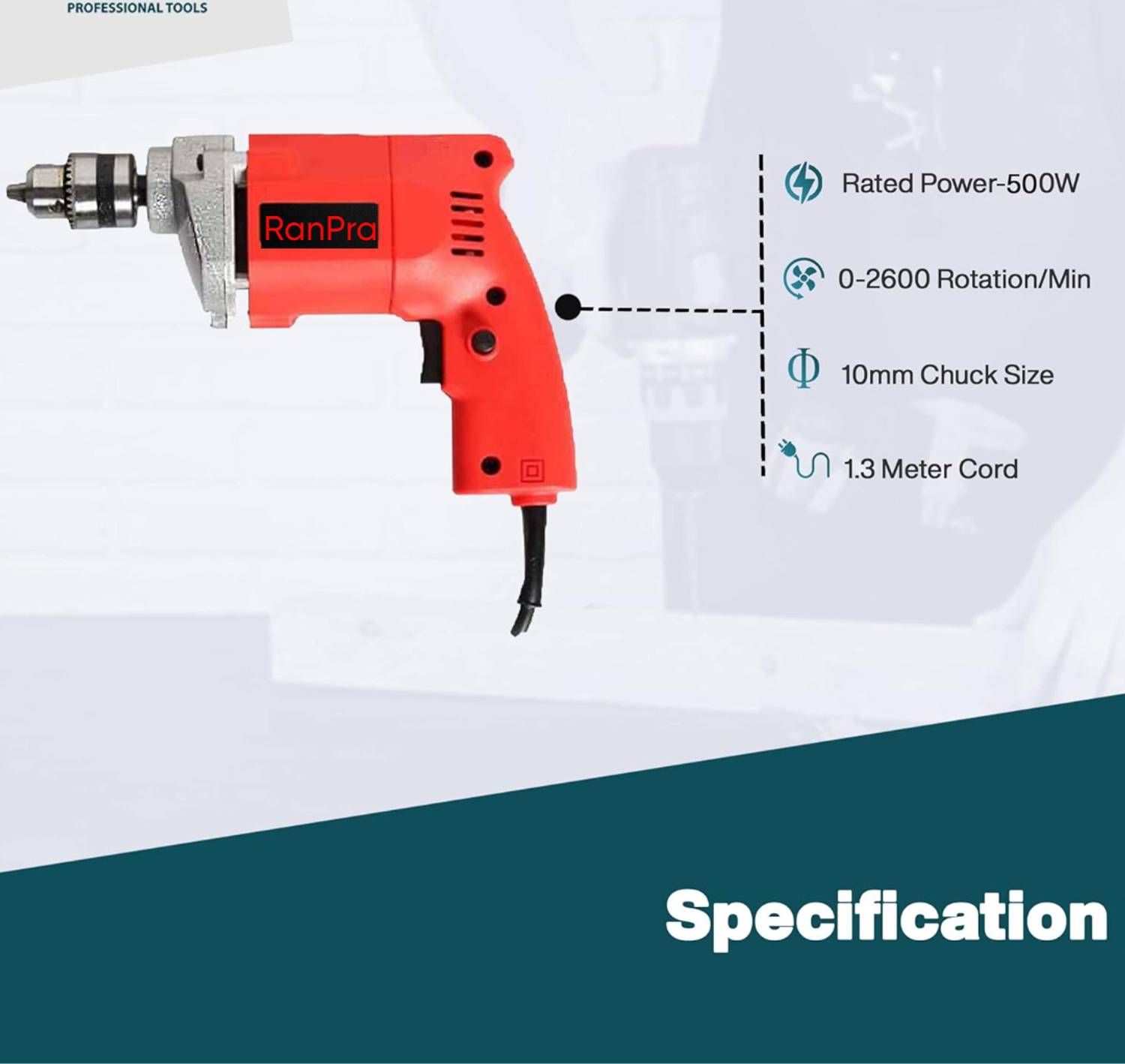 RanPra 10mm Copper Drill Machine with 13 Bits, 6 Tools - Image 3
