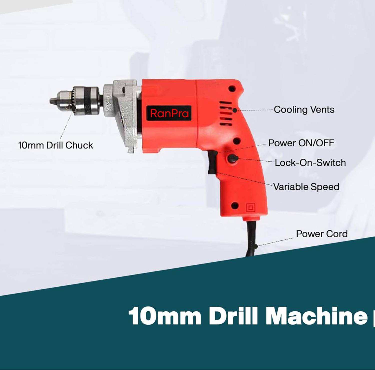RanPra 10mm Copper Drill Machine with 13 Bits, 6 Tools - Image 4