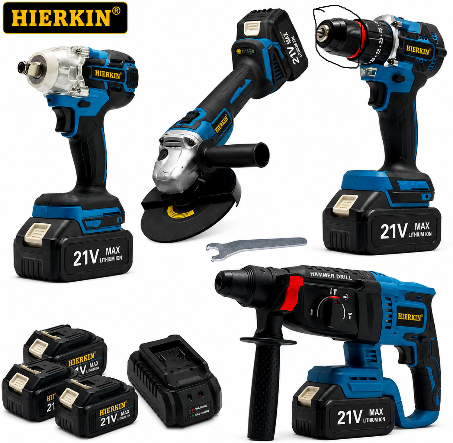 Image of HIERKIN 4-in-1 Cordless Power Tool Kit Power & Hand Tool Kit