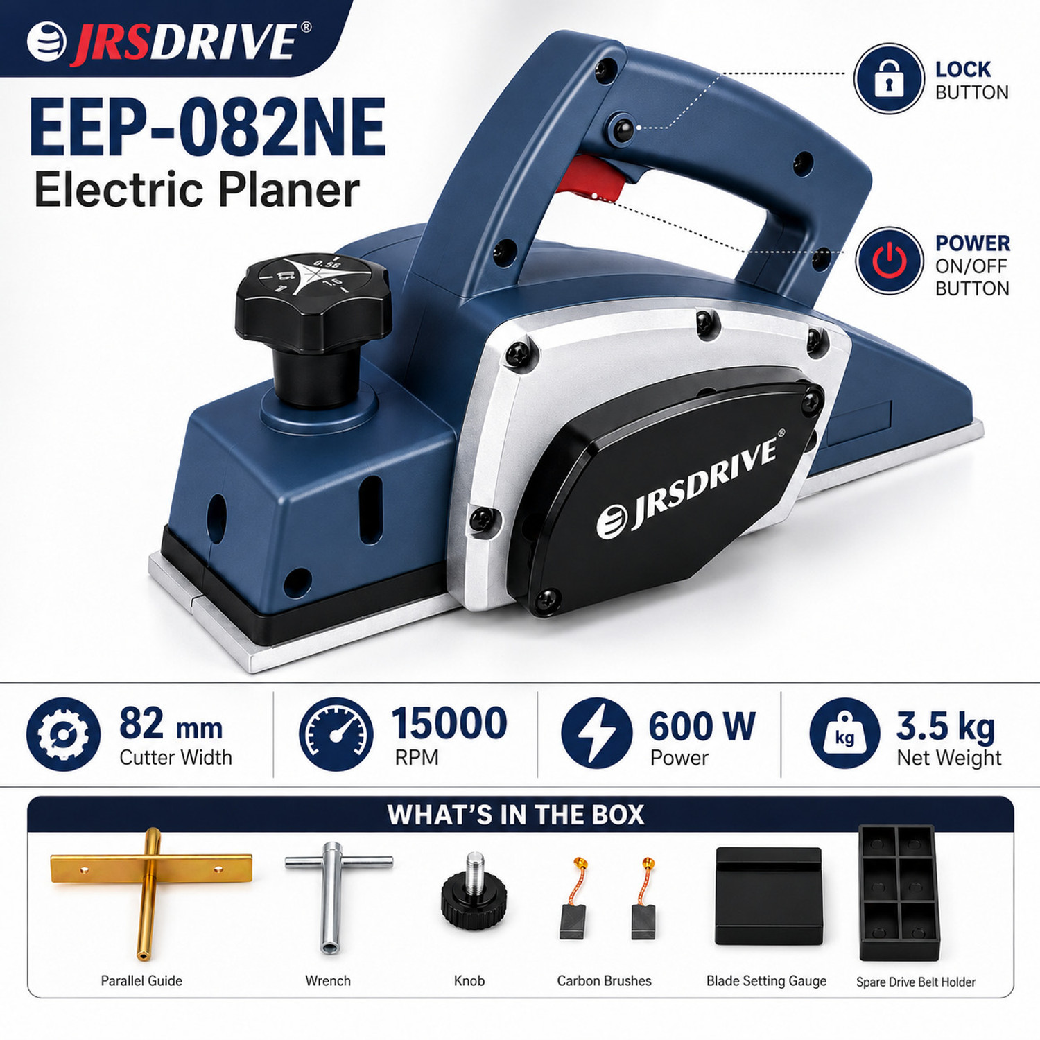 Image of EASTMAN EEP-082N Electric Planer| Width Of Cutter 82 Mm (3)|15000 Rpm|600 Watts| With Carbon set Corded Planer