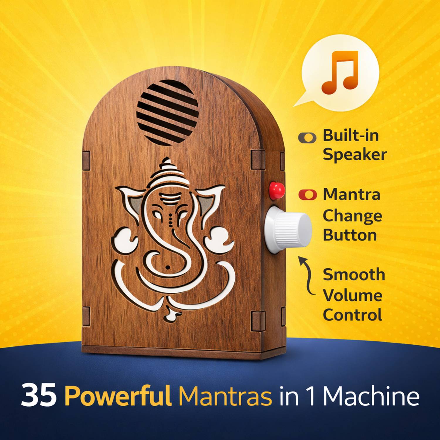 Aranya Soul 35 in 1 Ganapati Wooden Mantra Machine with LED Light Prayer Kit