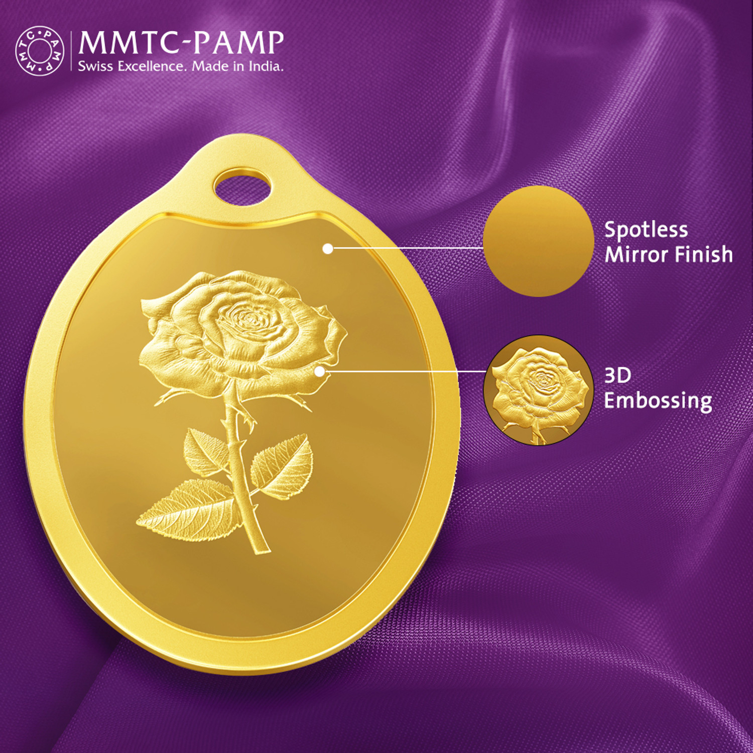 Image of MMTC-PAMP India Pvt Ltd New Rose 1 gram 24 (9999) Yellow Gold Pendant