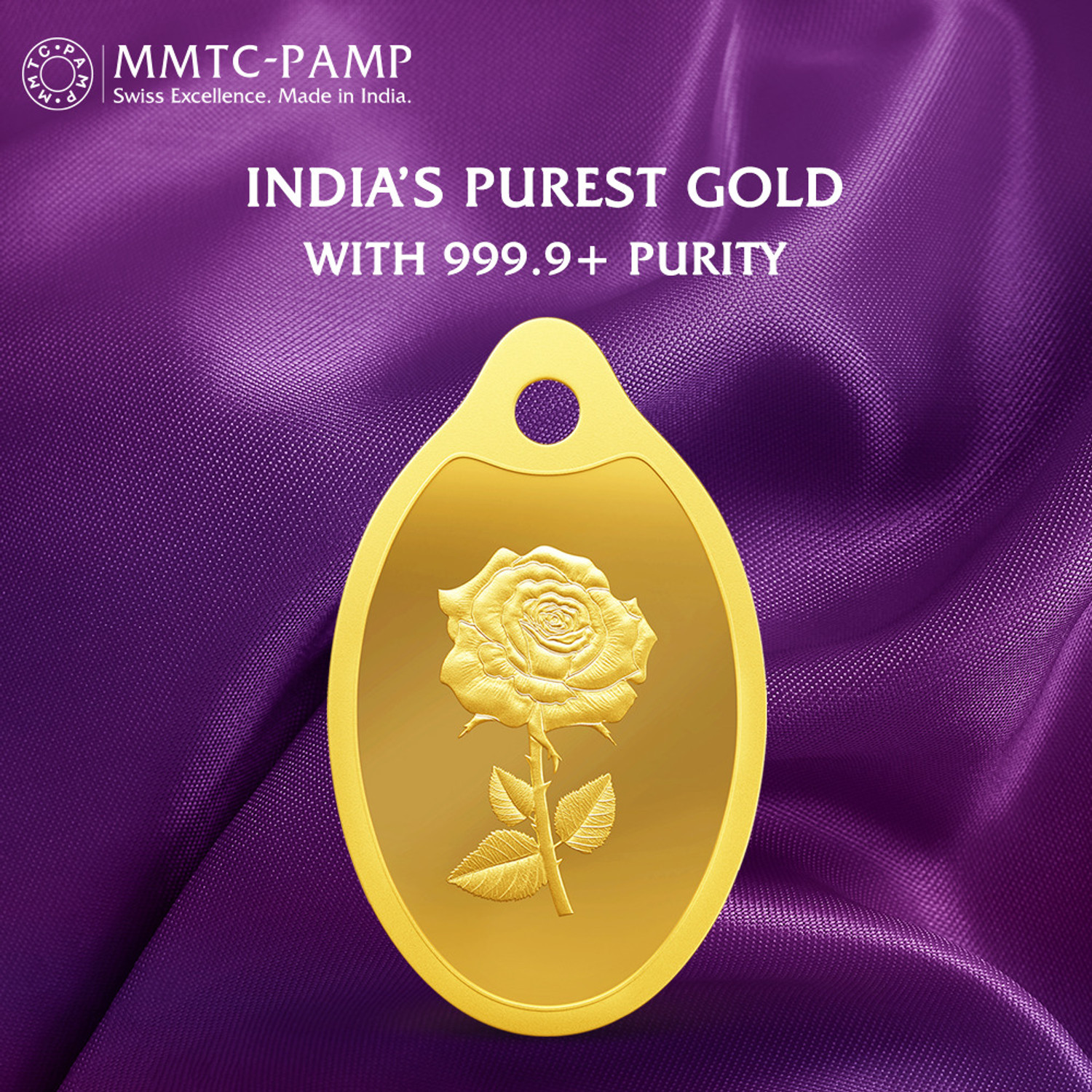 Image of MMTC-PAMP India Pvt Ltd New Rose 1 gram 24 (9999) Yellow Gold Pendant