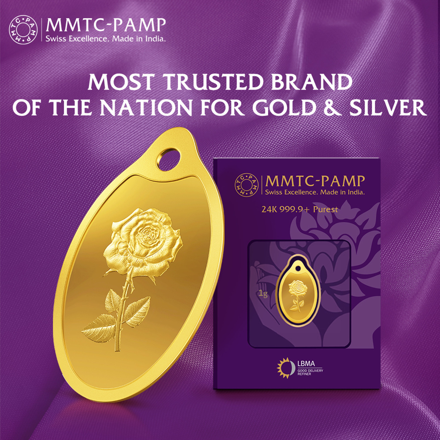 Image of MMTC-PAMP India Pvt Ltd New Rose 1 gram 24 (9999) Yellow Gold Pendant