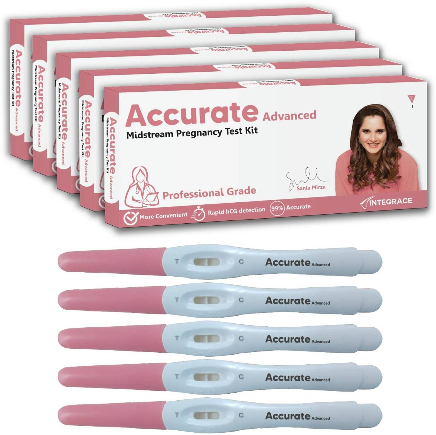 Accurate Advanced One Step Midstream Urine HCG Pregnancy Test Kit Device | 99% Accurate x 5 Pregnancy Test Kit