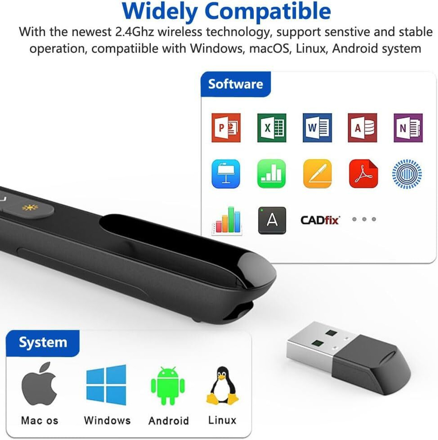 Image of spincart USB Wireless Presentation Remote, PowerPoint Remote PPT Clicker Slide Changer Laser Pointer Presenter