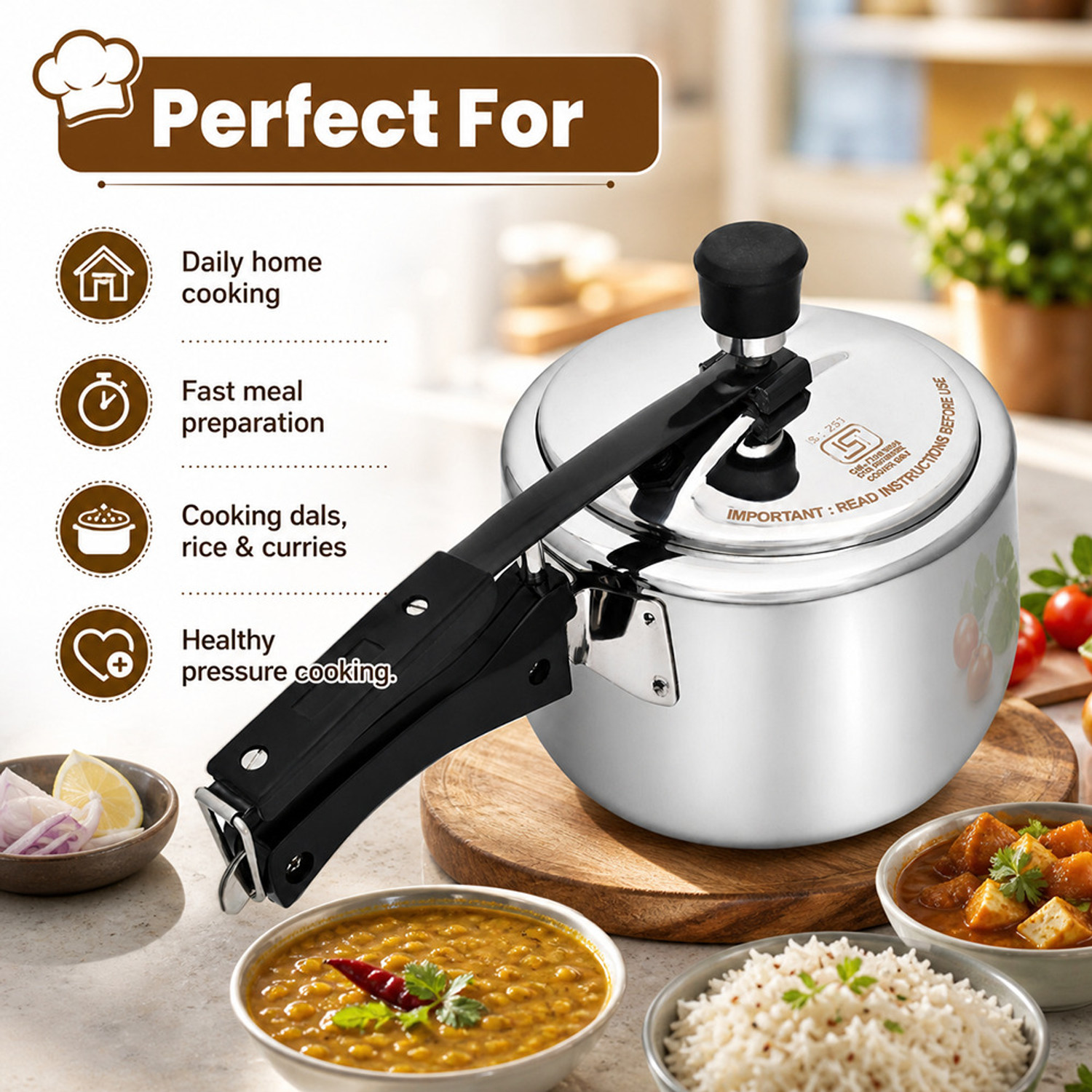 Image of Mumma's LIFE Triply Stainless Steel Pressure Cooker 3 Litre (Inner Lid) | ISI Certified | 3 L Inner Lid Induction Bottom Pressure Cooker