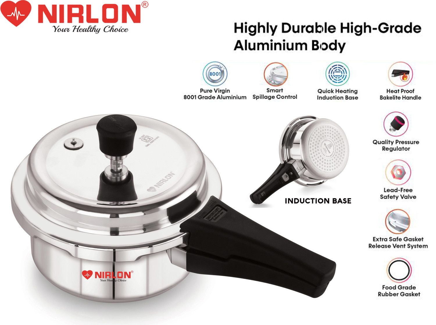 Image of NIRLON Supreme cooker 2 L Induction Bottom Pressure Cooker (Aluminium)