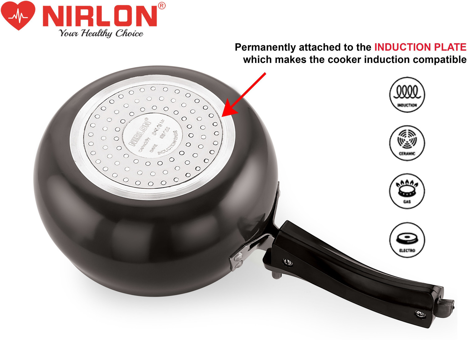 Image of NIRLON Supreme cooker 2 L Induction Bottom Pressure Cooker (Hard Anodized)