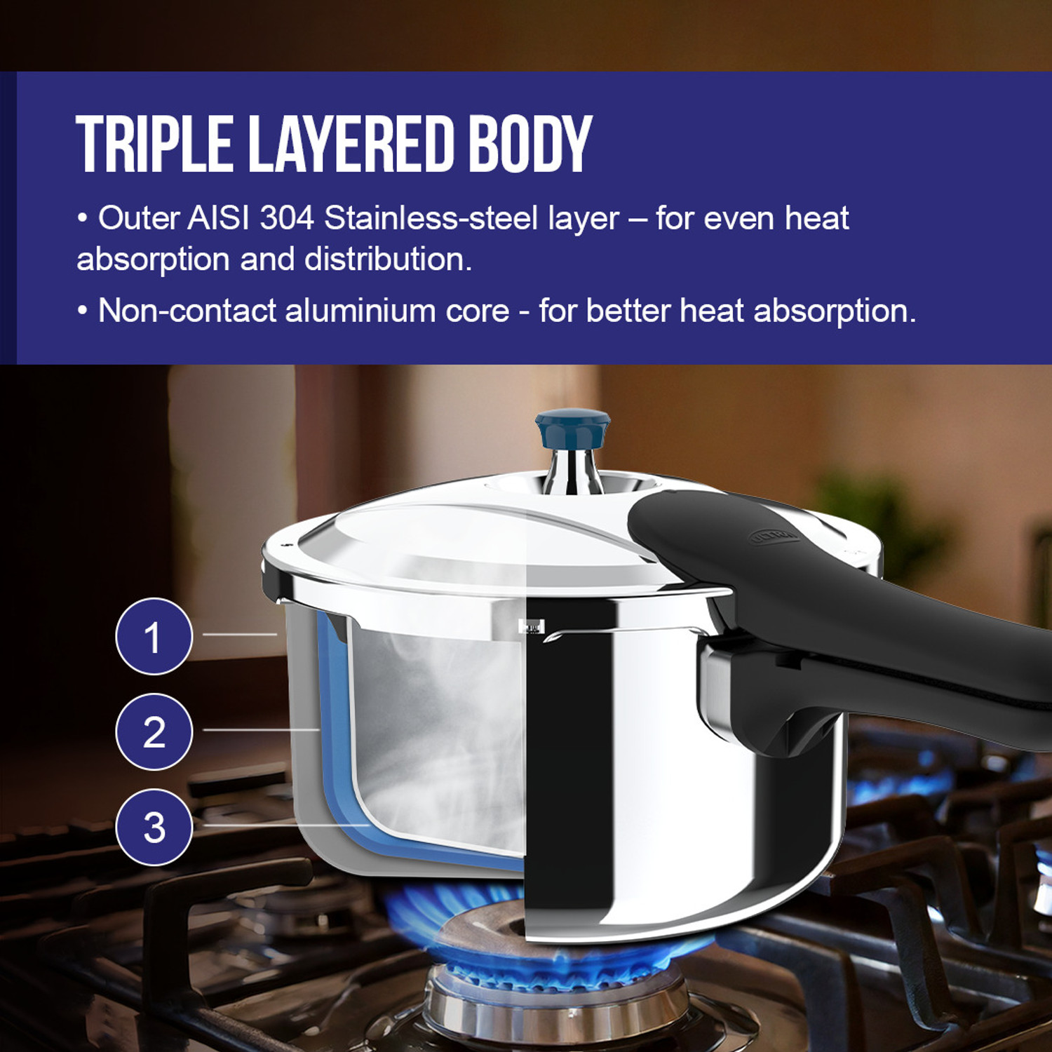Image of ULTRA Duracook Duo 3.5 L Outer Lid Induction Bottom Pressure Cooker