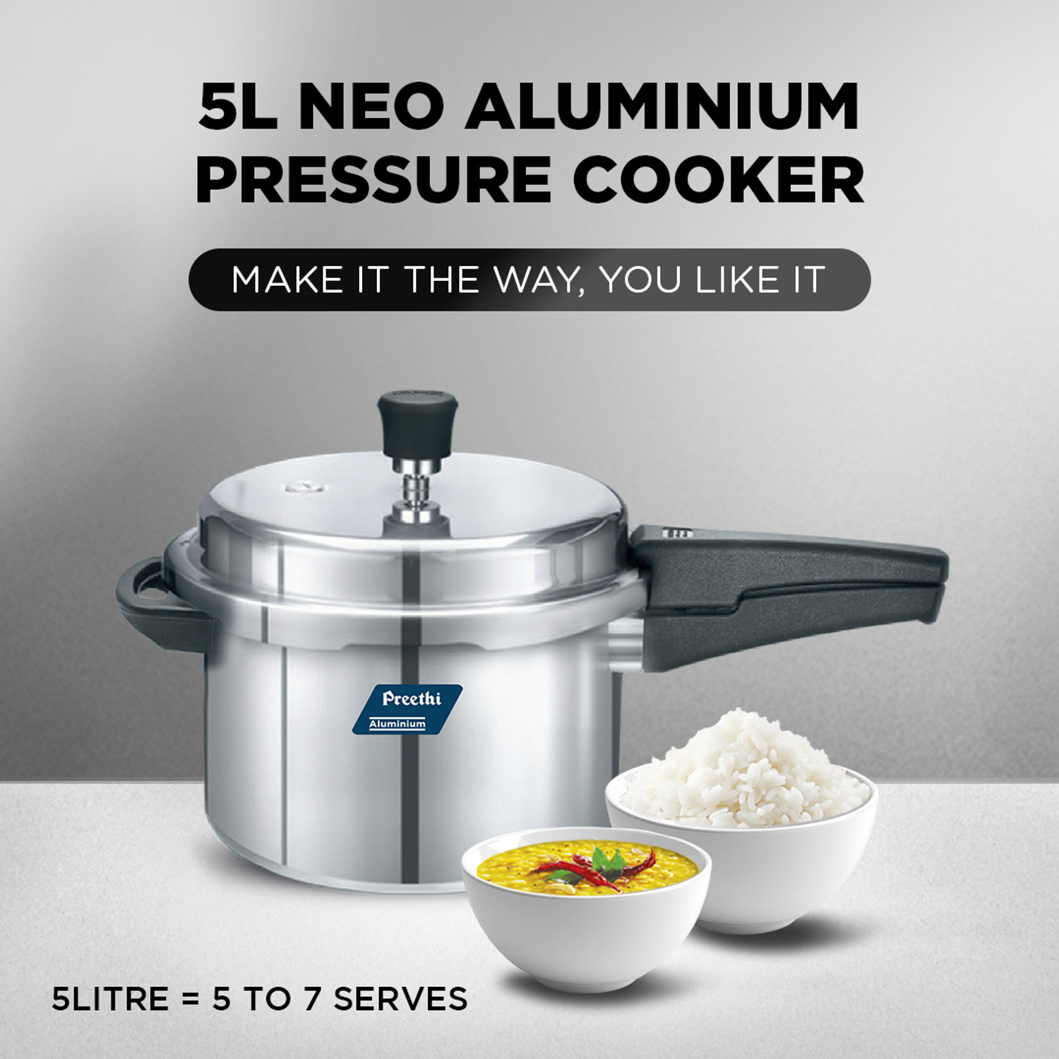 Image of Preethi 5L Aluminium Outerlid Pressure Cooker (PC 020) 5 L Outer Lid Induction Bottom Pressure Cooker