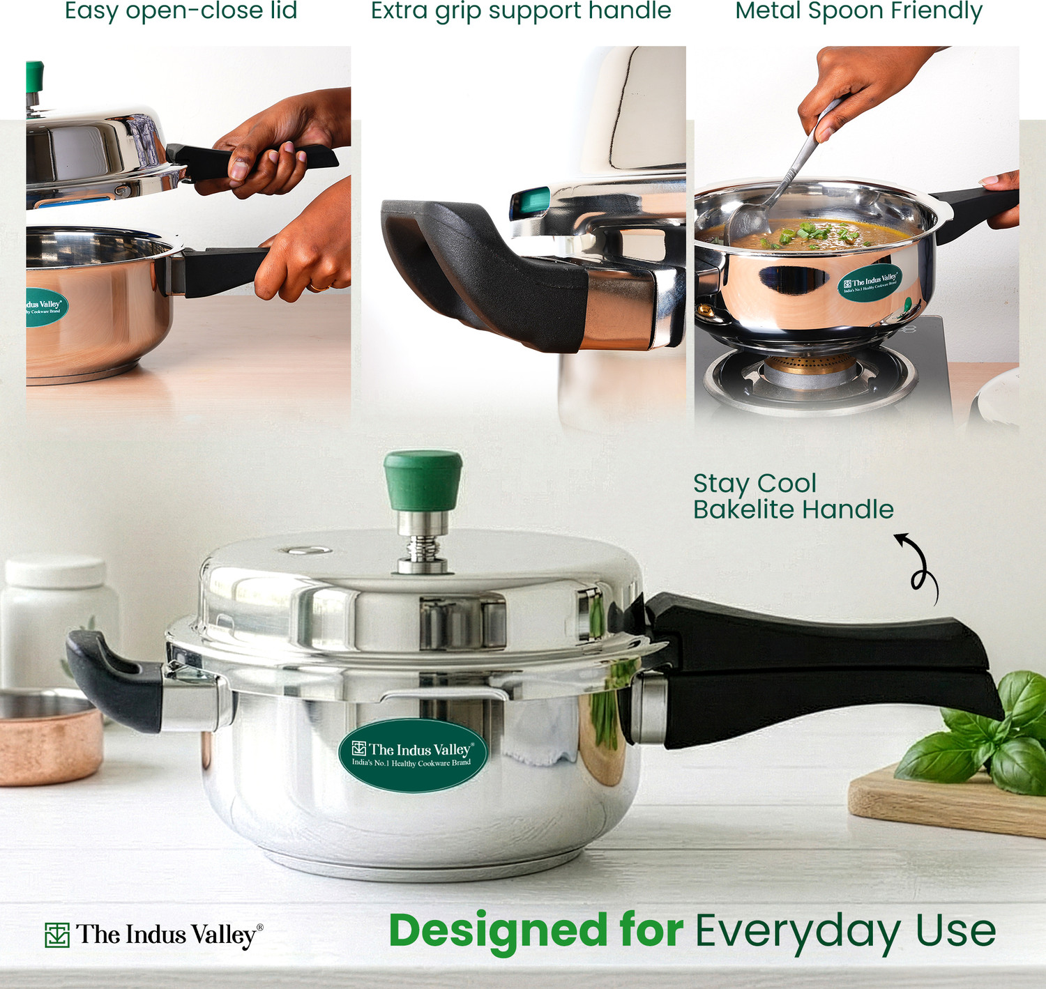 Image of The Indus Valley Stainless Steel Outer Lid Pressure Pan 5 L Outer Lid Induction Bottom Pressure Cooker