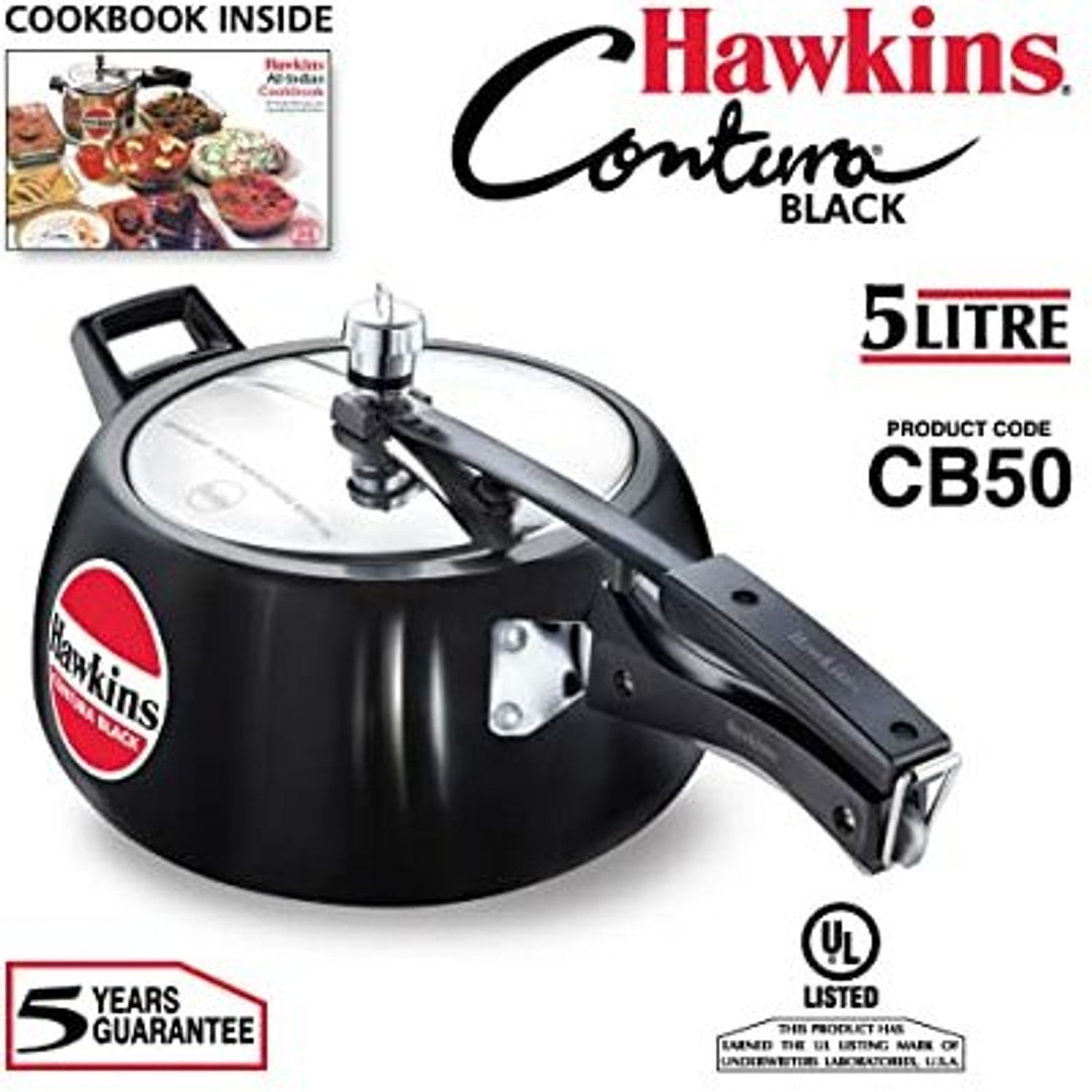 Image of Hawkins Contura Black Aluminium Cooker With SS Grid 17 cms 5 L Inner Lid Pressure Cooker