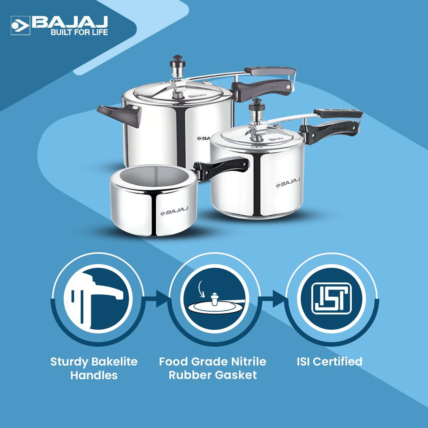 Image of BAJAJ 2 L, 3 L, 5 L Inner Lid Pressure Cooker